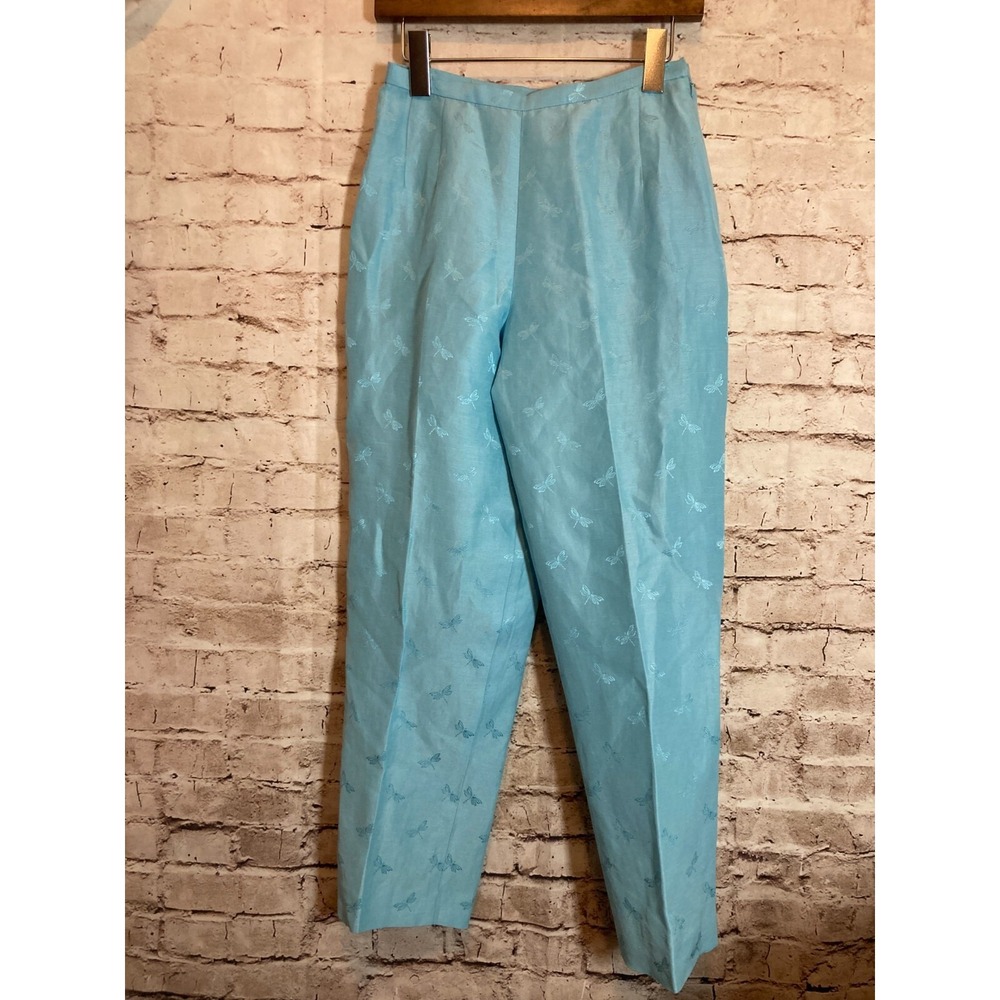 Talbots Pants Womens 4 Silk & Linen Turquoise Dragonfly Print Lined Work Career